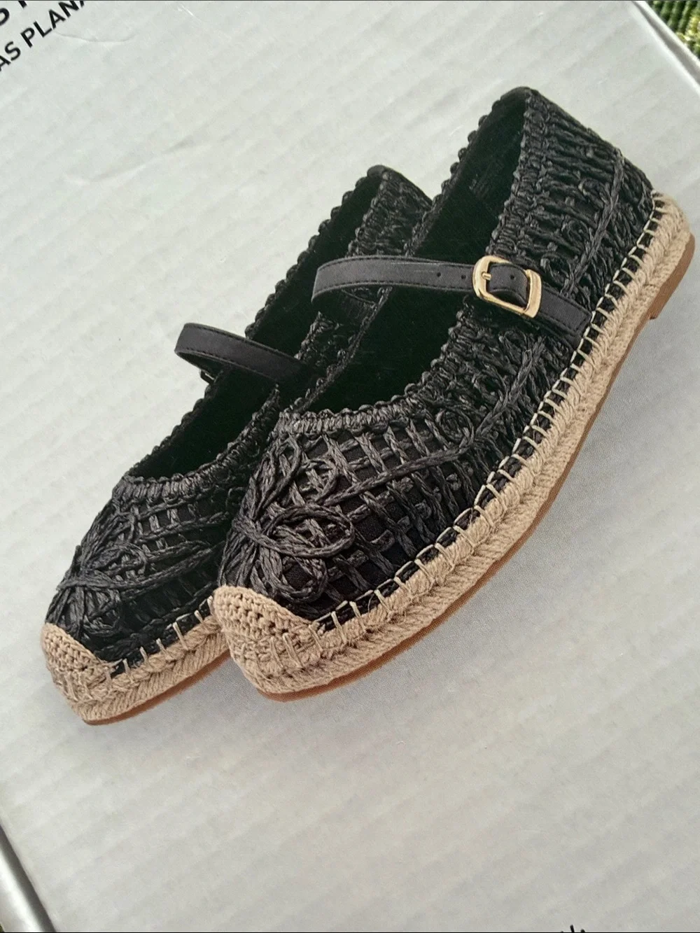 🌴Serra Black Woven Mary Jane Espadrille Flats Size 9